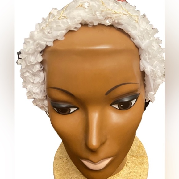 Women’s White Floral Cluster Fabric with Rhinestones Headband Hair Accessory. - Picture 1 of 2